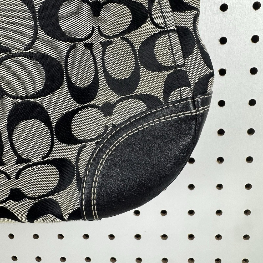 COACH Signature Hobo Shoulder Bag Turn Lock Leather Canvas Black Gray F 13971 - Picture 4 of 16